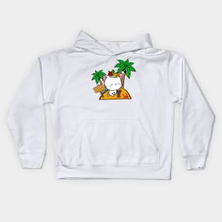 Funny angora cat is on a deserted island Kids Hoodie